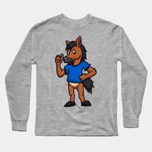 Cute Anthropomorphic Human-like Cartoon Character Horse in Clothes Long Sleeve T-Shirt